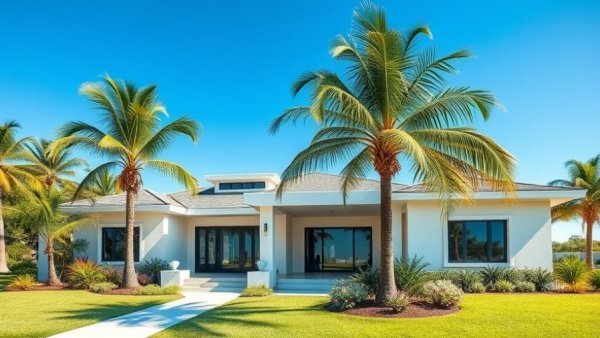 Modern house in Lakewood Ranch real estate sales, lush landscape.