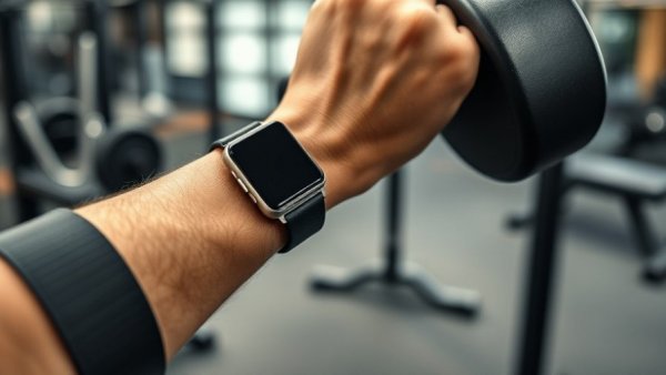 Close-up of smartwatch and 5kg weight, promoting personalized wellness solutions
