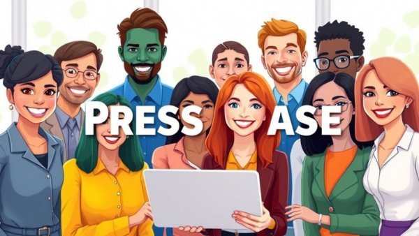 Illustration of diverse professionals promoting press release service for real estate.