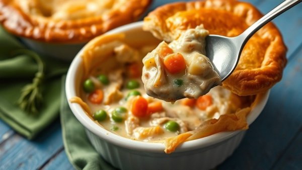 Delicious chicken pot pie revealing hearty filling - Snow Day Recipes.