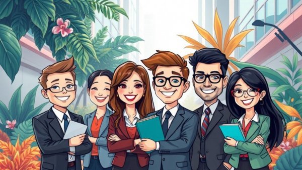 Cartoon professionals promoting press release distribution services.