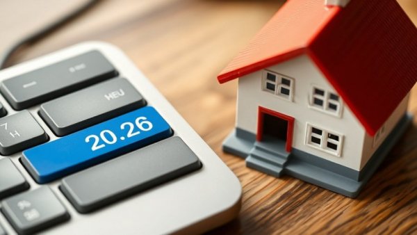 Close-up of 2026 key on keyboard with miniature house, symbolizing real estate trends and predictions 2026.