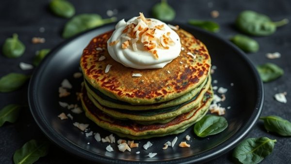 Healthy spinach pancakes with coconut whip, representing healthy living in Castle Rock.
