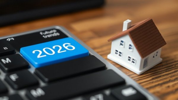 Keyboard featuring '2026' key with miniature house, representing real estate trends predictions 2026.