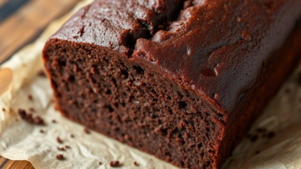 Top view of a chocolate loaf cake showing slit loaf cake batter technique.