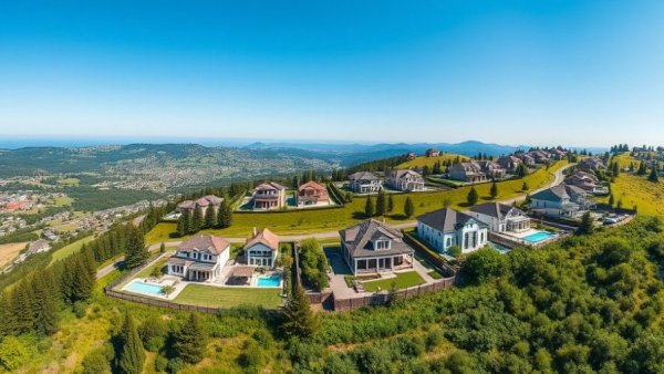 Aerial view of luxury real estate in a scenic neighborhood.