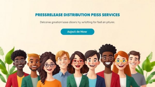 Digital ad for press release distribution services with animated characters.