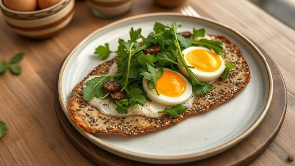 Mother's Day brunch idea featuring leafy greens and eggs on flatbread.
