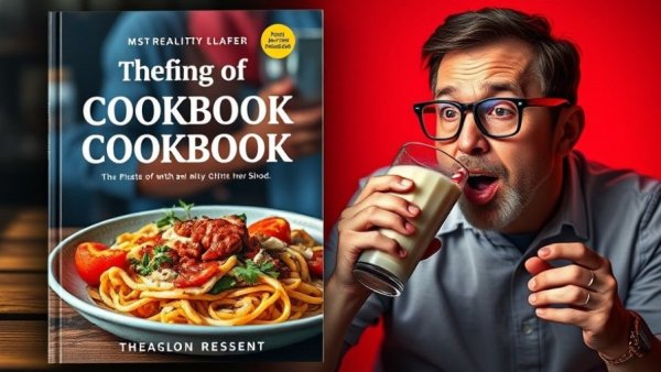 Colorful cookbook and man enjoying drink for Home Cooking with Ham El-Waylly.