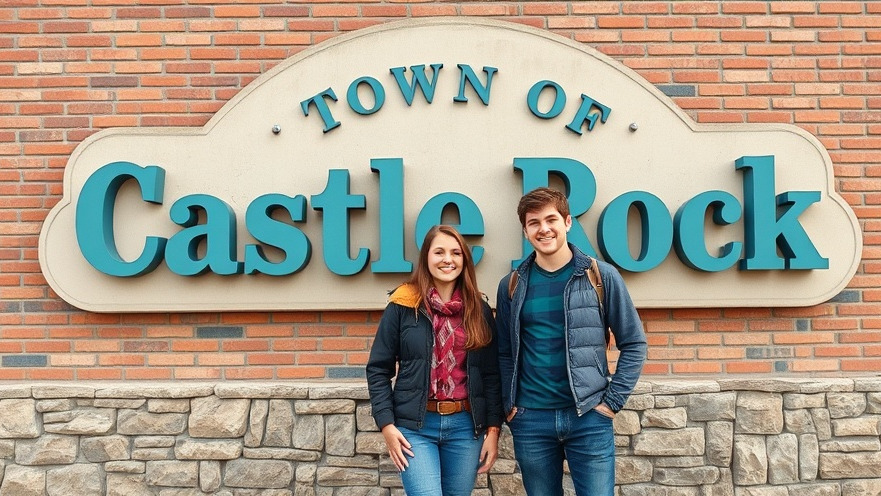 Youth engagement in local government: Smiling trio by Castle Rock sign.