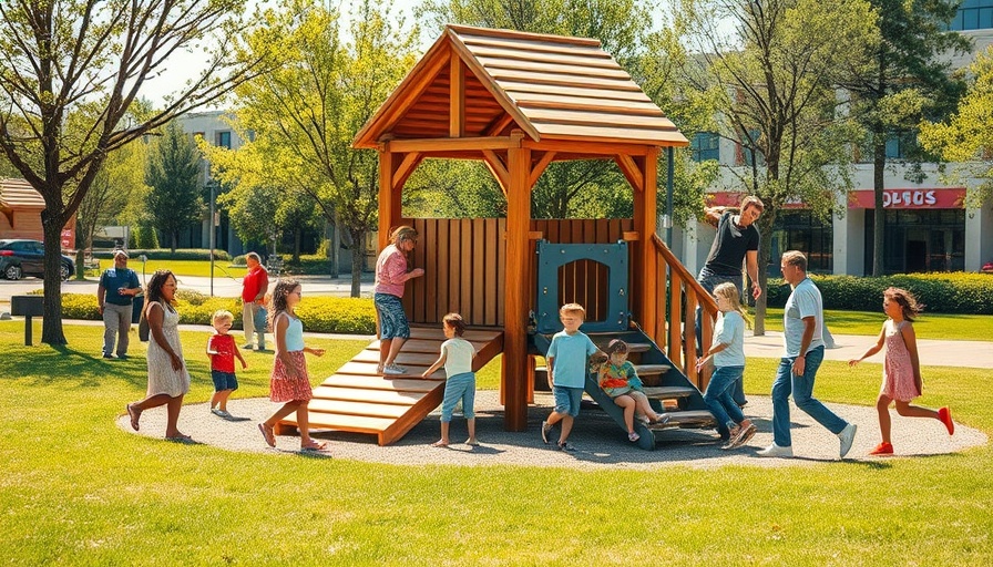 Children playing on wooden structure in park, Free Inflatables in the Park.