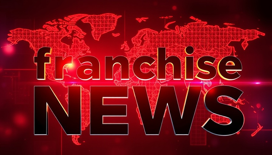 Franchise News graphic on red background with abstract elements.
