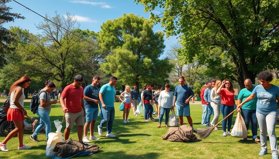 Diverse group in Castle Rock park clean-up for Adopt a Park Initiative.