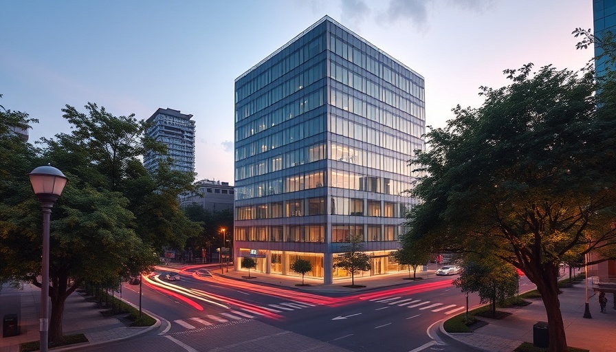Pasadena Office Building Sale: modern high-rise at twilight, ambient lighting