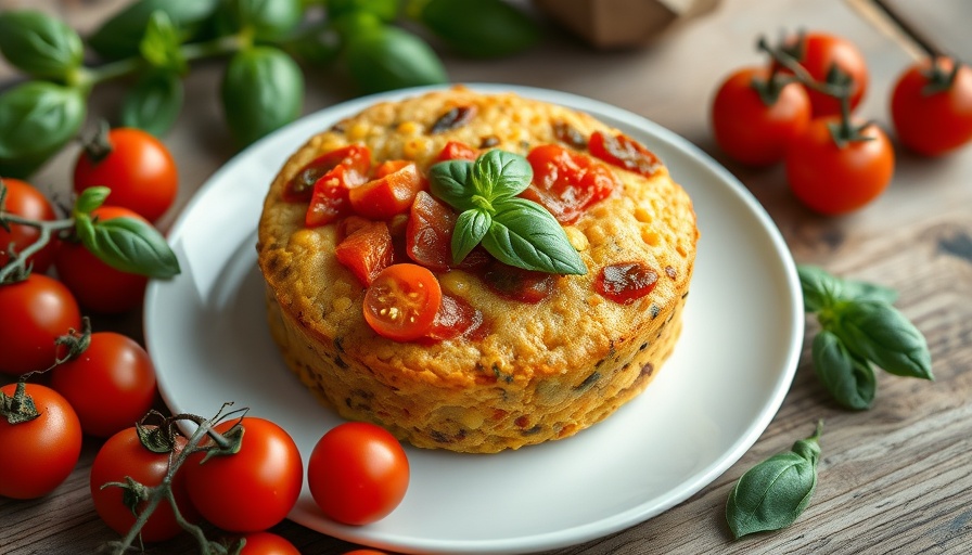 Delicious corn-studded cornbread topped with saucy tomatoes on a plate.