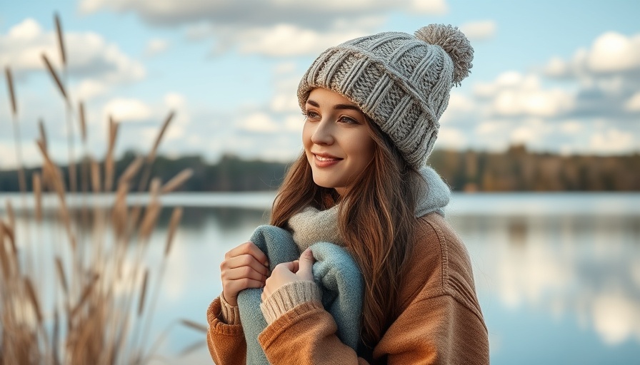 Woman enjoying the benefits of blue spaces by a serene lake.