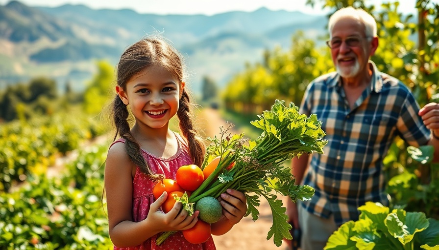 Child and adult enjoying gardening among lush plants.