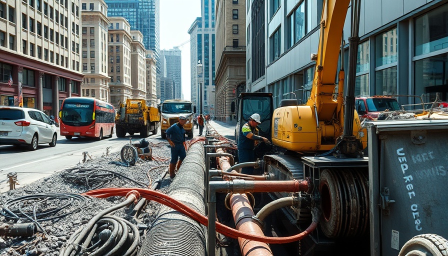 Fifth Street sewer improvements in progress at urban construction site.