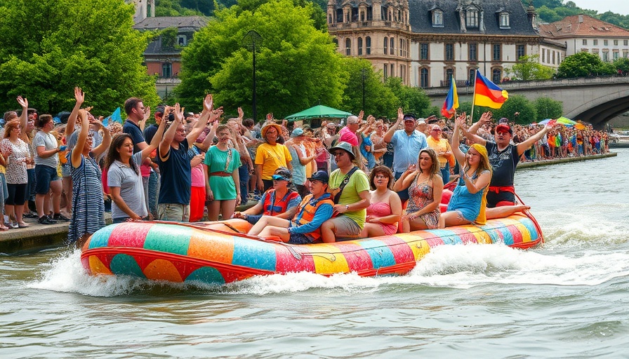 Lively festival on river in Salida Colorado with raft race.