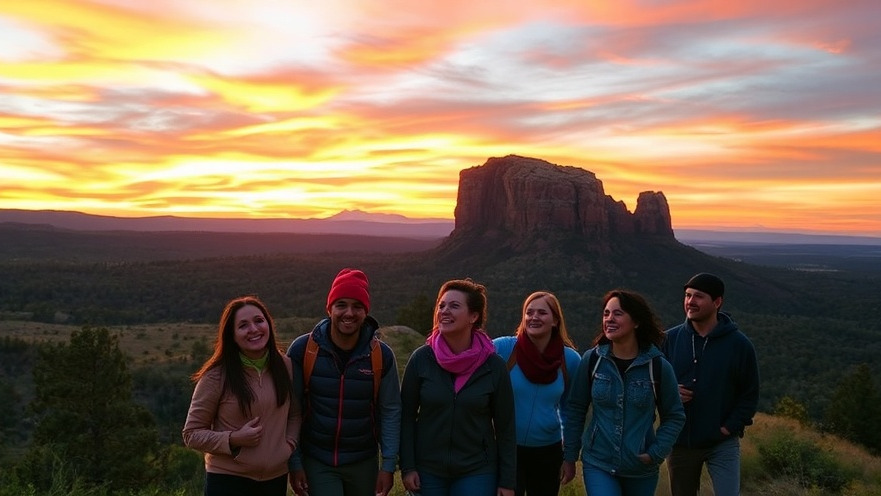 Vibrant sunset over Castle Rock neighborhoods with joyful explorers on scenic trails.