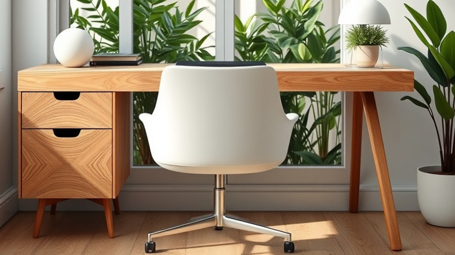 Stylish home office chair in modern minimalist space with a wooden desk.