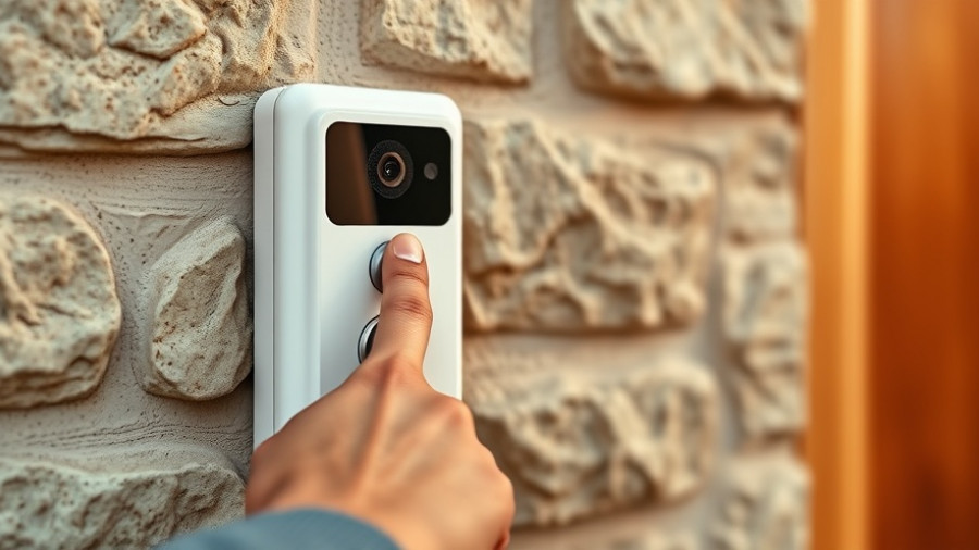 Close-up of a white video doorbell pressed against a stone wall, Aldi Video Doorbell for Home Security.