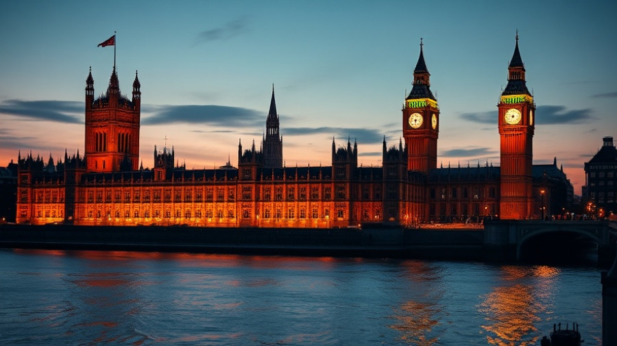Houses of Parliament and Thames River at dusk, relating to Renters Rights Bill.