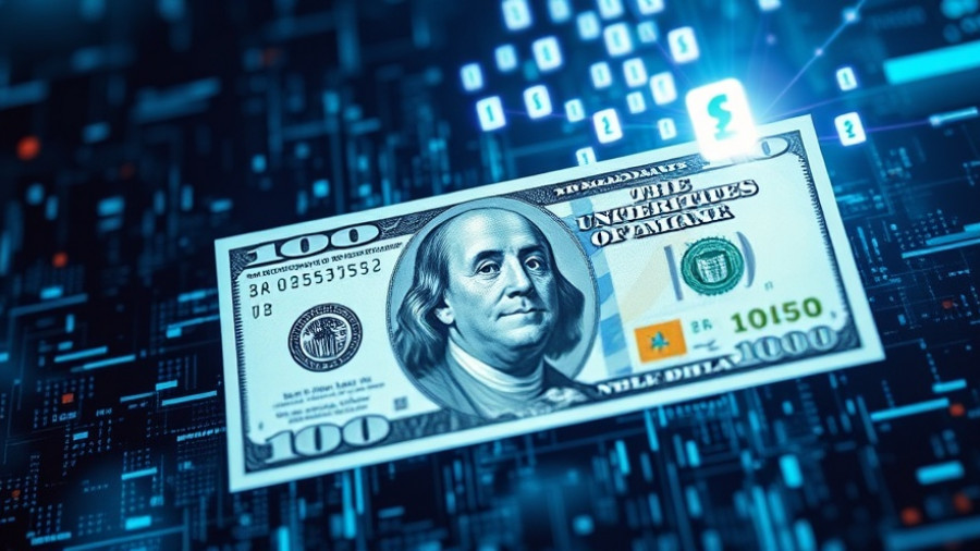 Digital hundred-dollar bill with cybersecurity effects, tokenized money concept.