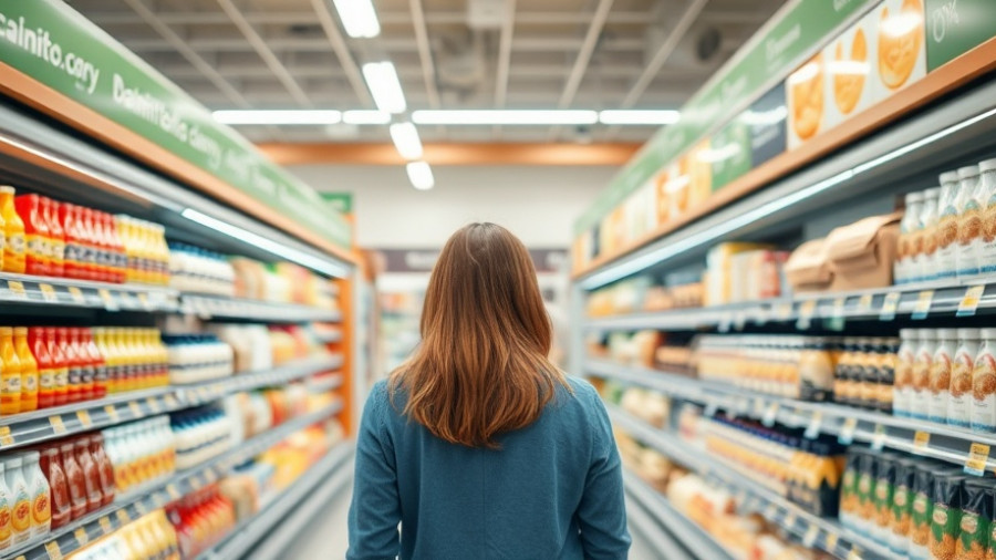 Woman shopping in dairy aisle exploring British grocery culture.