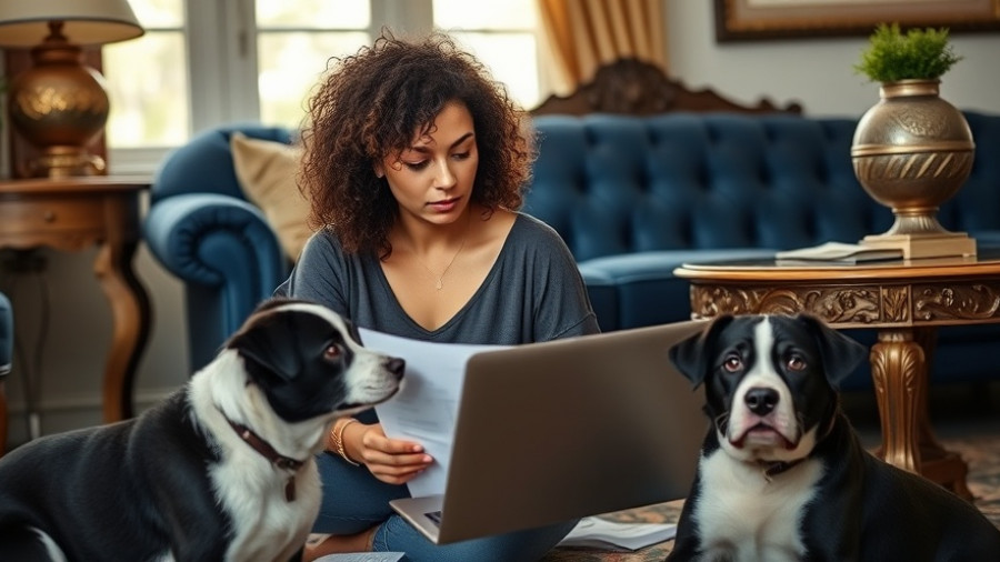 Woman working on laptop with dog in cozy living room - Can landlords refuse pets?
