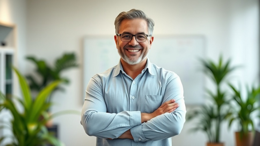 Man in office with arms crossed amidst MPowered mortgage applications halt.