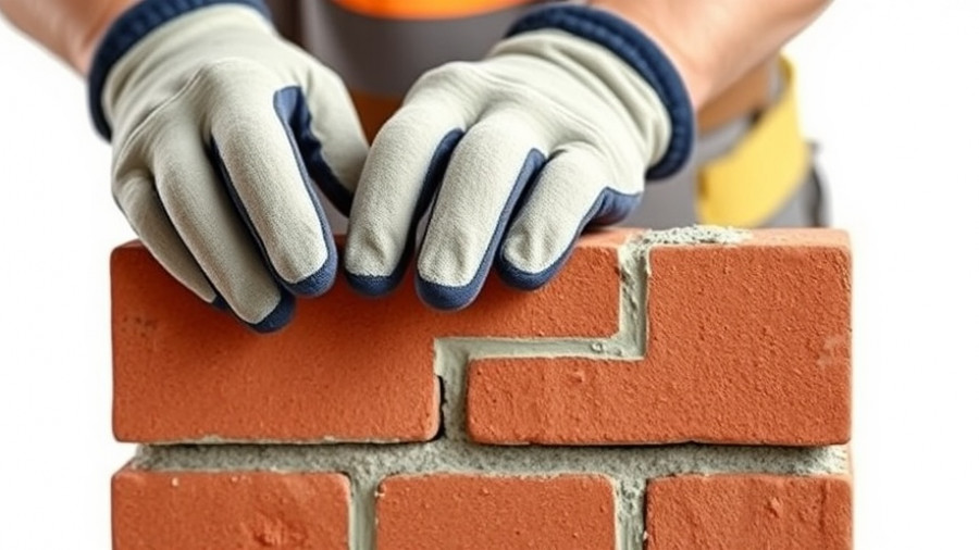 Construction worker laying brick for output forecast, close view.
