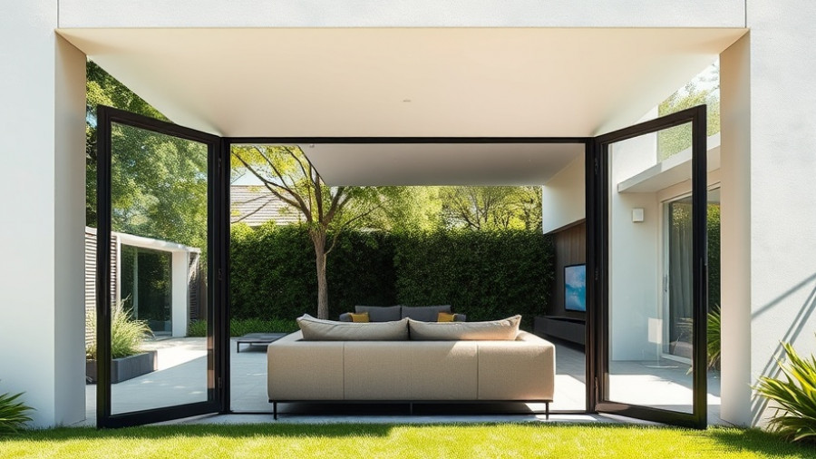 Modern self-contained garden annexe with sleek design and lush greenery.