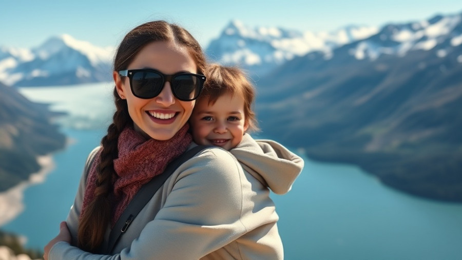 Mother and daughter embracing at a glacier, balancing business and parenthood.