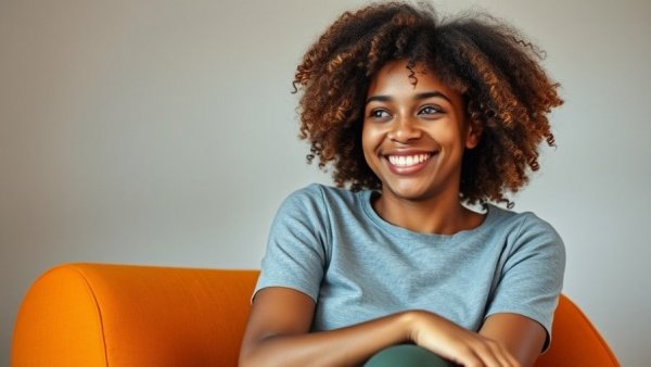 Smiling woman with curly hair in a white blouse, home design tips