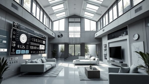Smart and connected home interior with advanced tech controls.