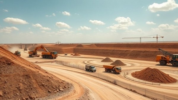 Construction site preparation with heavy machinery and vehicles