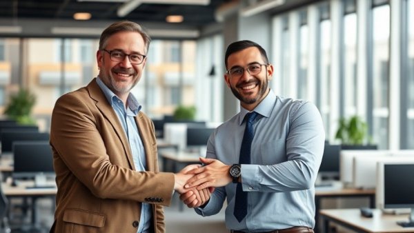 Professional handshake in modern office reflecting fire safety expertise.