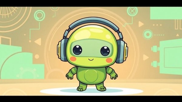 Cartoon robot wearing Galaxy H1 headphones in a schematic design