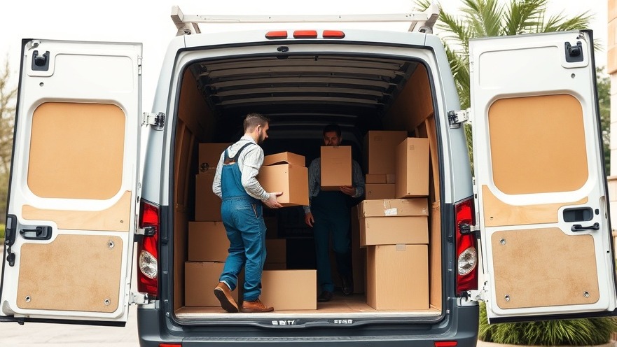 Removal van with movers in overalls carrying boxes, perfect for home moving checklist.
