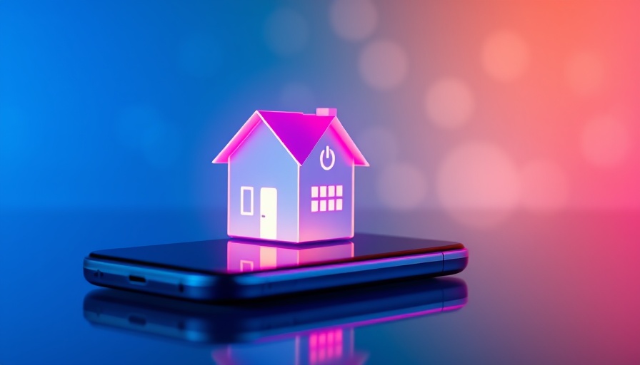 Smart data program homebuying technology illustration, smartphone and digital house.