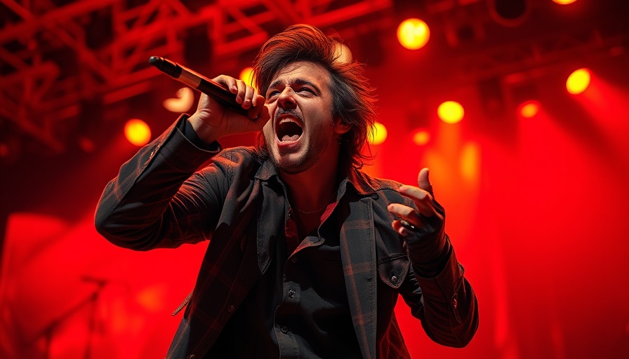 Dynamic concert performer singing passionately on stage.