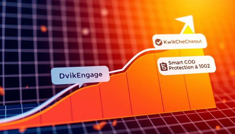 Illustration of D2C e-commerce growth with rising graph and service labels.