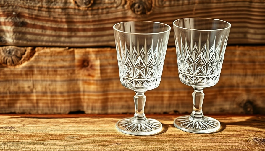 Elegant Waterford crystal glasses on rustic wooden table.