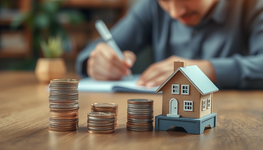 Financial planning with coins and house model representing UK house prices and property investment strategies.
