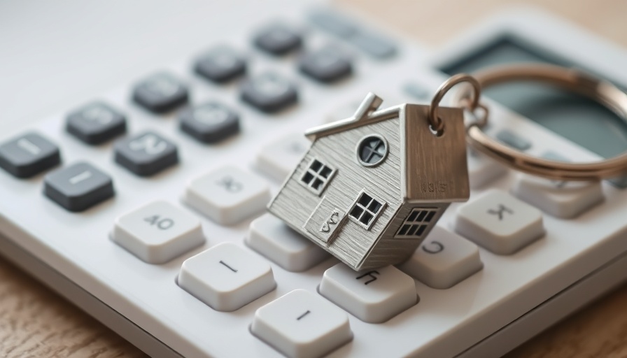 Close-up of house keychain on calculator symbolizing mortgage rates drop in London.