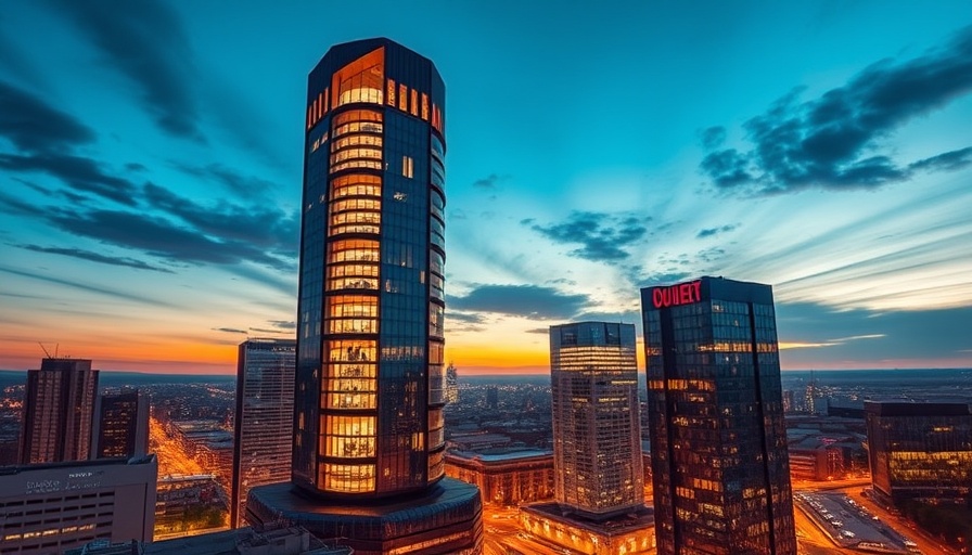 Manchester Property Development skyscraper at night, cityscape view.