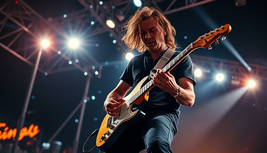 Explosive guitar performance with vibrant lighting at BST Hyde Park.
