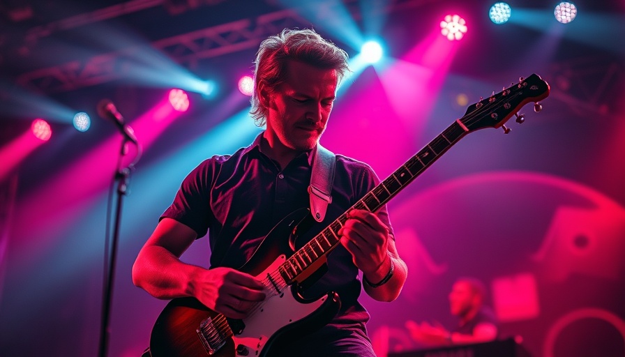 Musician performing energetically under colorful lights at BST Hyde Park.