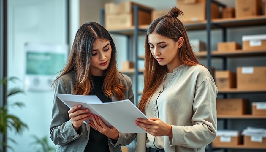 Collaboration in modern UK small business office, women working with files and tablet.